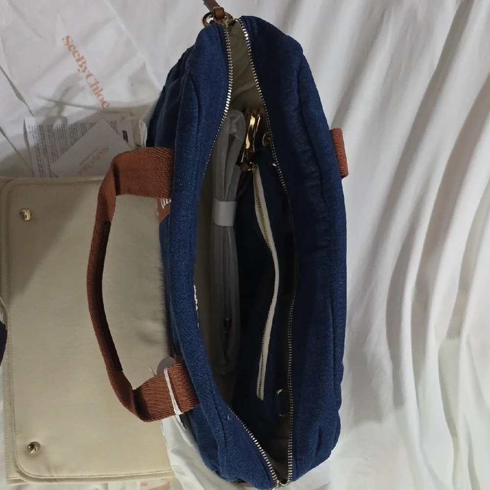NWT Chloé Denim Blue Logo Baby Changing Diaper Bag Set Authentic